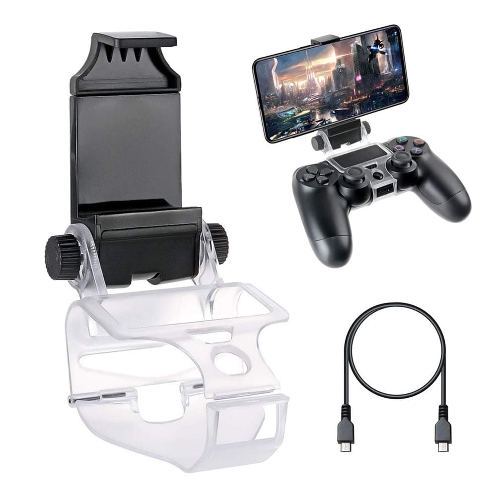 Sinzau Mobile Phone Clip with OTG Cable for PS4 Controller, Foldable Cellphone Clamp for Gamepad, Black
