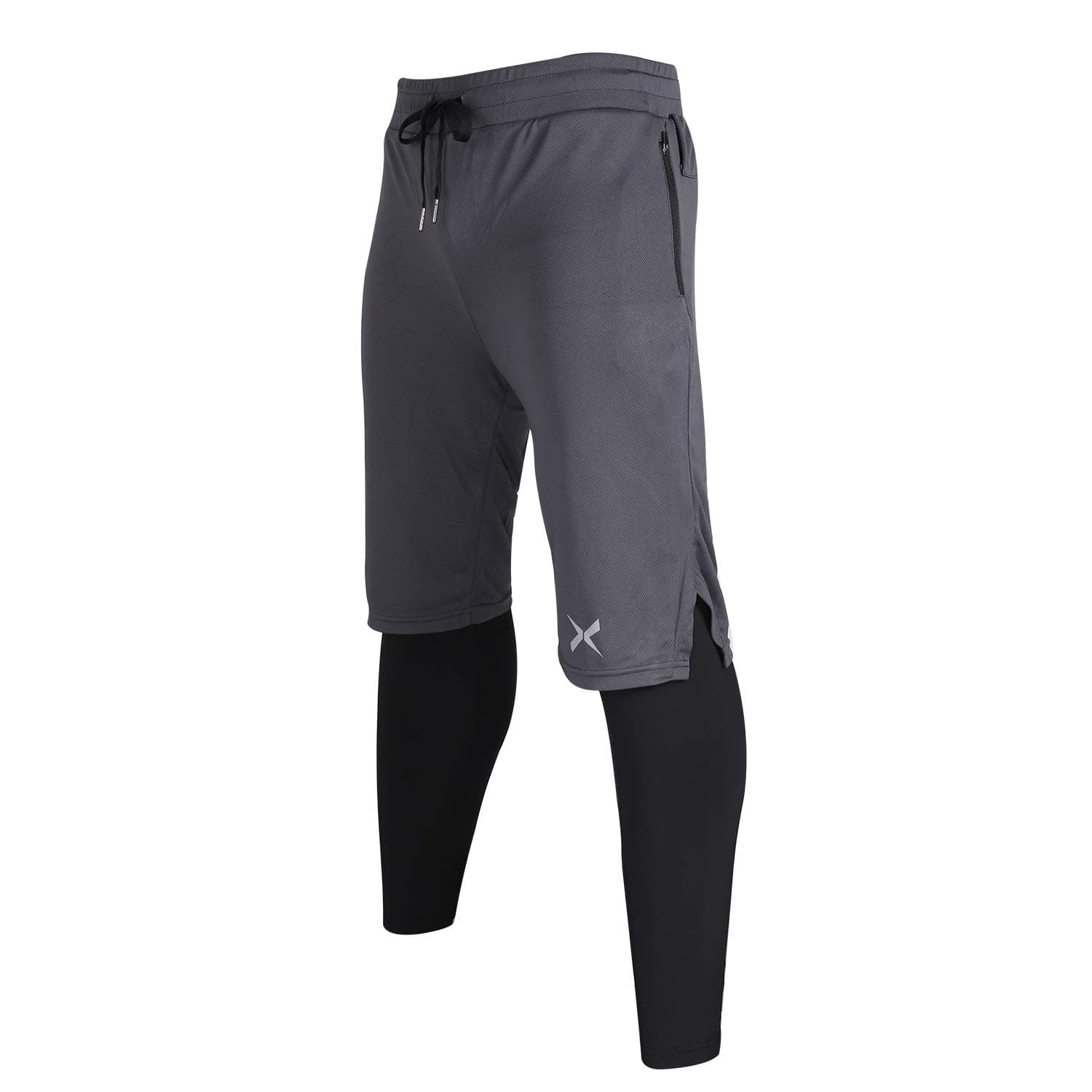 Xtextile Men's Compression Set, Workout Set with Long Sleeve Compression Shirt, Leggings Pants, Loose Shorts for Running