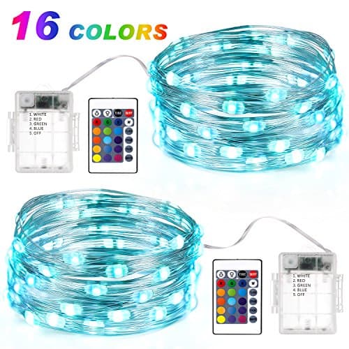 Boomile 2 Pack Waterproof String Lights Outdoor with Remote Control, 16ft 50 LEDs Fairy Lights Battery Operated Lights for Bedroom, Corridor, Patio, Garden, Yard