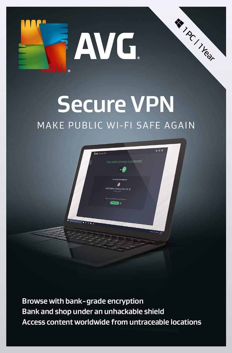 AVG Secure VPN 2019 - 1 PC 1 Year|2019 Windows Edition|1 Device|1 Year|PC|Download