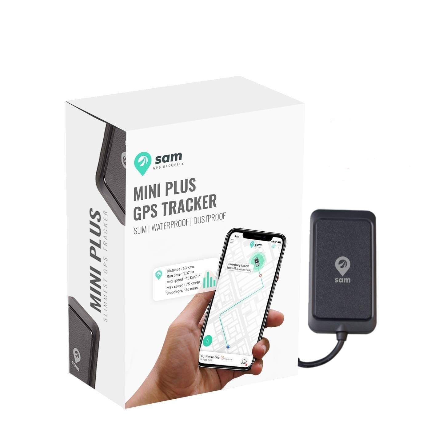 SAM GPS Security Mini Plus (Free Android Mobile App and Web Dashboard) - Waterproof GPS Tracker Device for Bikes, Motorcycle, Car and Bus with Anti Theft Alarm and Engine Off