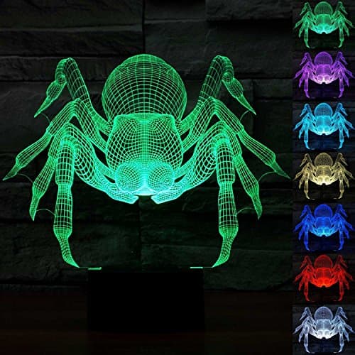LED Night Light 3D illusion Lamp Spider 7 Color Changing Touch Table Desk Lighting for Bedroom LED Nightlight Great for Kids Kiddie Gifts Home Decoration