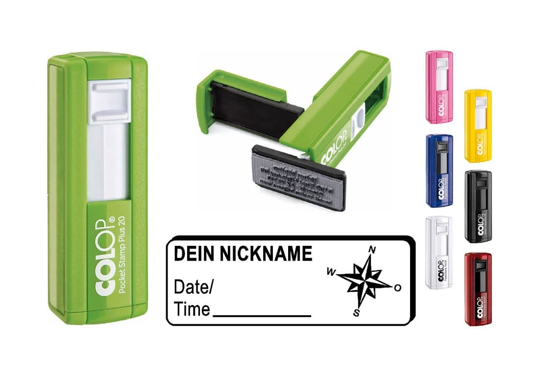 Geocaching Stamp "Windrose" with Personalised Cache Name/Nickname Rectangular Stamp, Geocaching Pocket Stamp, Compass