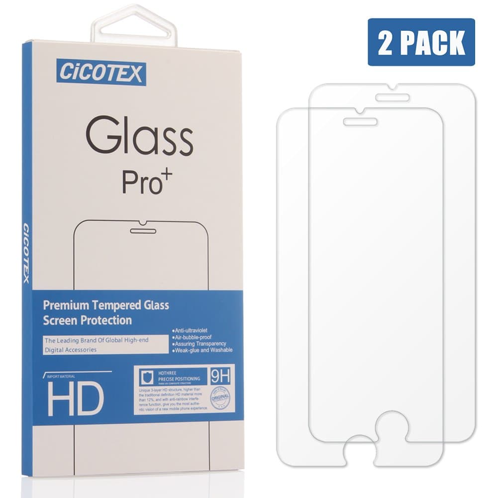 iPhone 6s Plus Screen Protector Glass, iPhone 6 Plus Screen Protector, CiCOTEX Ultra-Clear High Definition (HD) Tempered Glass Screen Protectors for iPhone 6 Plus / 6s Plus (2 Pack)