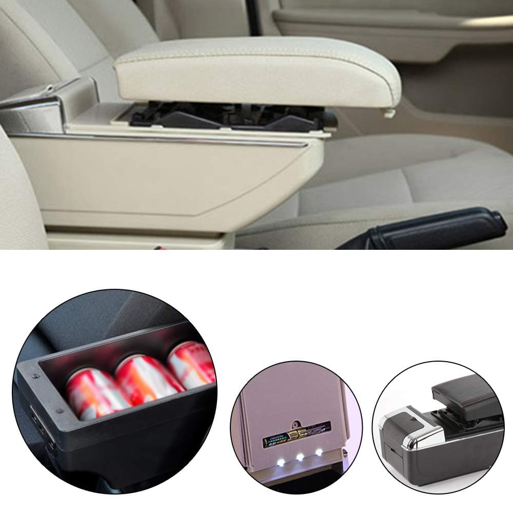DBL Custom fit Auto Center Console Lifting Armrest Storage Box for Honda WRV 2015-2017 with Built-in LED Light, Ashtray & Cup Holder Beige