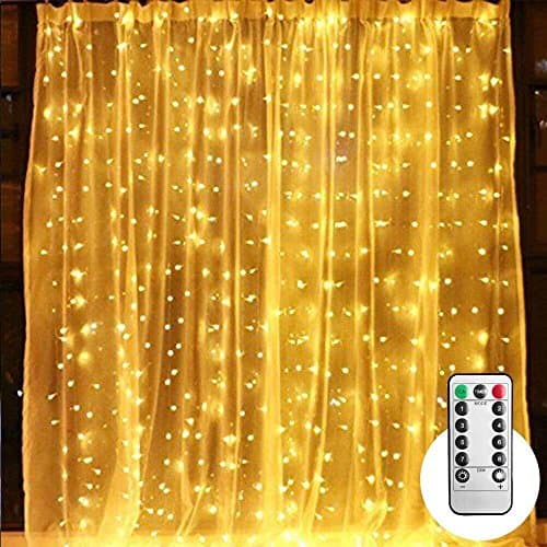 10 ft LED Curtain String Lights with Remote &amp; Timer, 300-LED Icicle Fairy Twinkle Lights with 8 Light Modes fits for Bedroom Window Wedding Party Backdrop Home Garden Outdoor Indoor Wall, Warm White