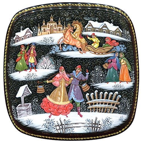 Hand-Painted - Rendezvous. Palekh Lacquer Box for Storage