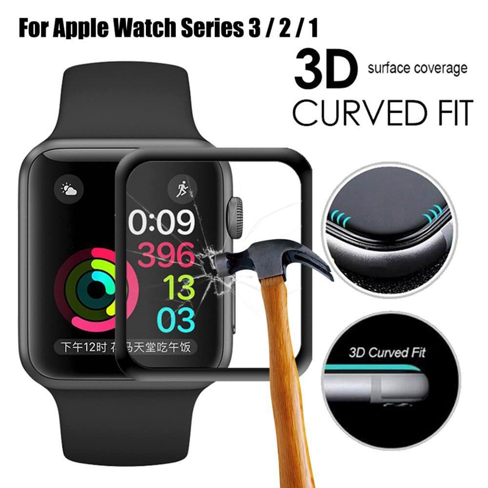 Apple Watch Screen Protector 42mm for Series 3 /2/1 Scratch Resistant Full Coverage Protective Tempered Glass HD Film Glass Bumper Case with 3D Curved Edge iwatch Anti-Bubble Clear Cover Accessories
