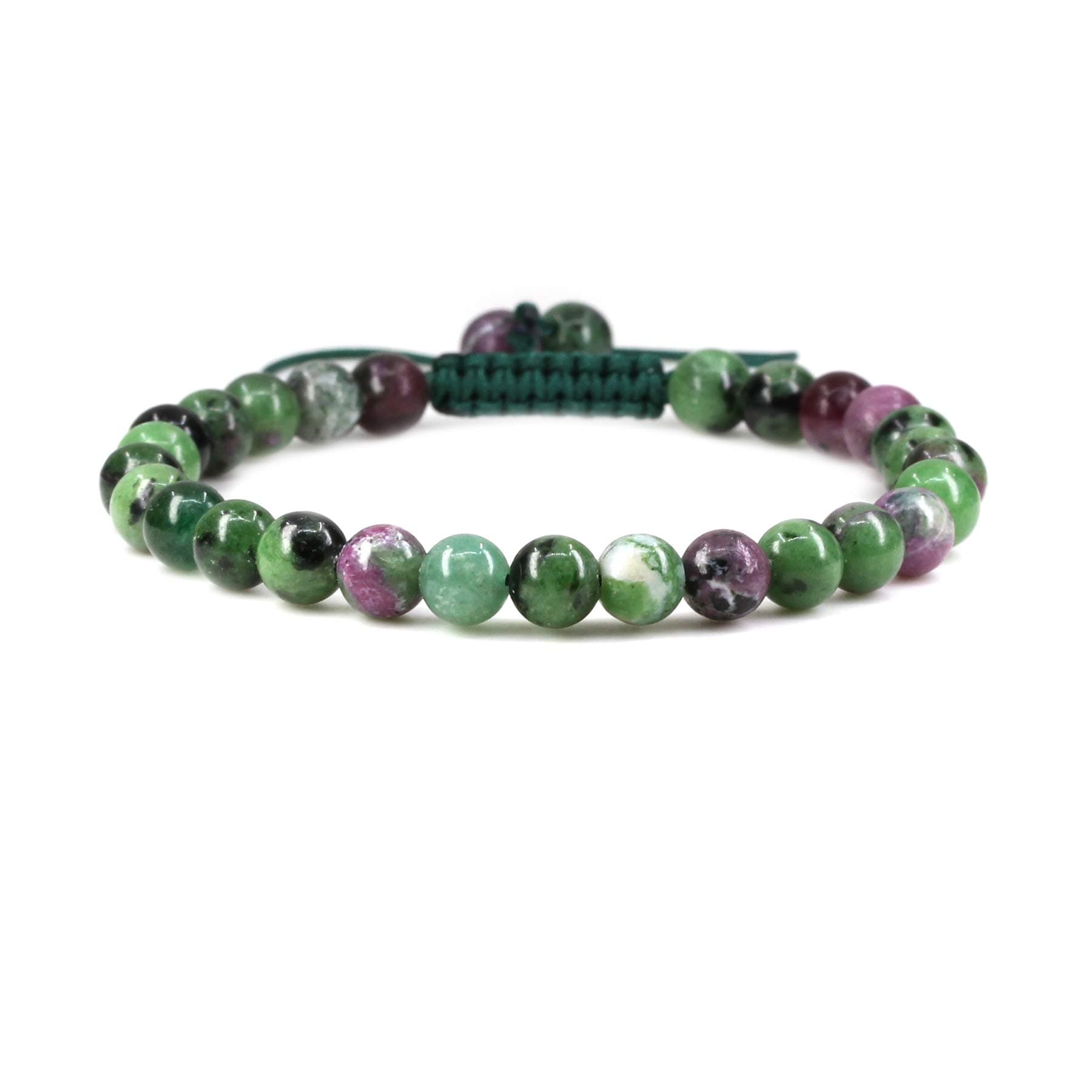 Natural Ruby in Zoisite Crystal Gemstone 6mm Round Beads Adjustable Braided Macrame Tassels Chakra Reiki Bracelet