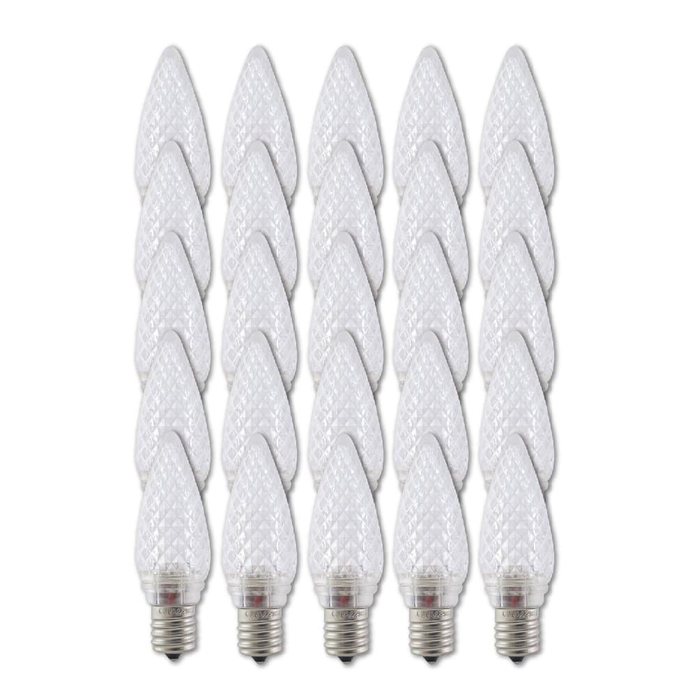 Aurio Lighting LED C9 Light Bulbs, E17 Sockets, Flashing Cool White, Commercial Grade Replacement Lamps, Christmas or Year Round, 25 Pack