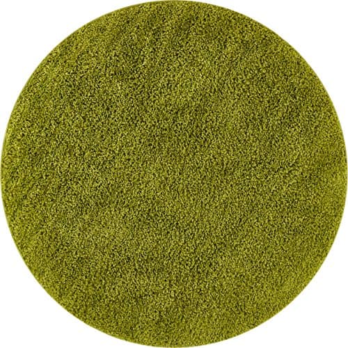 Solid Shag Green Modern Geometric Plain Plush 4 Round (3'11" Round) Area Rug Easy to Clean Stain/Fade Resistant Thick Soft