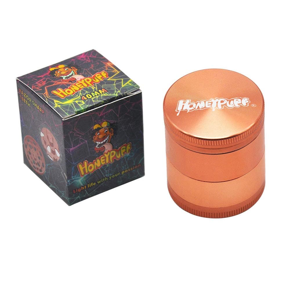 HONEYPUFF Classic Style Herb Grinder 4 Piece Sharp Diamond Teeth Aluminum Grinder Accessories (40MM, Champagne Gold)