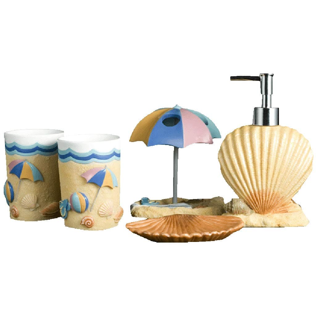 5 Piece Bathroom Accessories Set Complete,Shell Resin Bathroom Sets Includes Soap Dispenser, Toothbrush Holder, Toothbrush Cup & Soap Dish