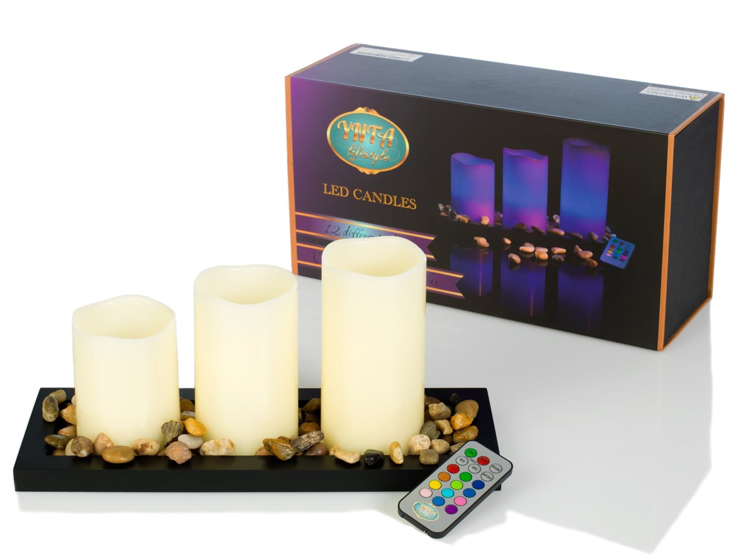 Lambow 1 Made with Real Wax Plus Remote Control of 12 Colors and 2 Modes. Gift Box for Christmas, Light Ivory