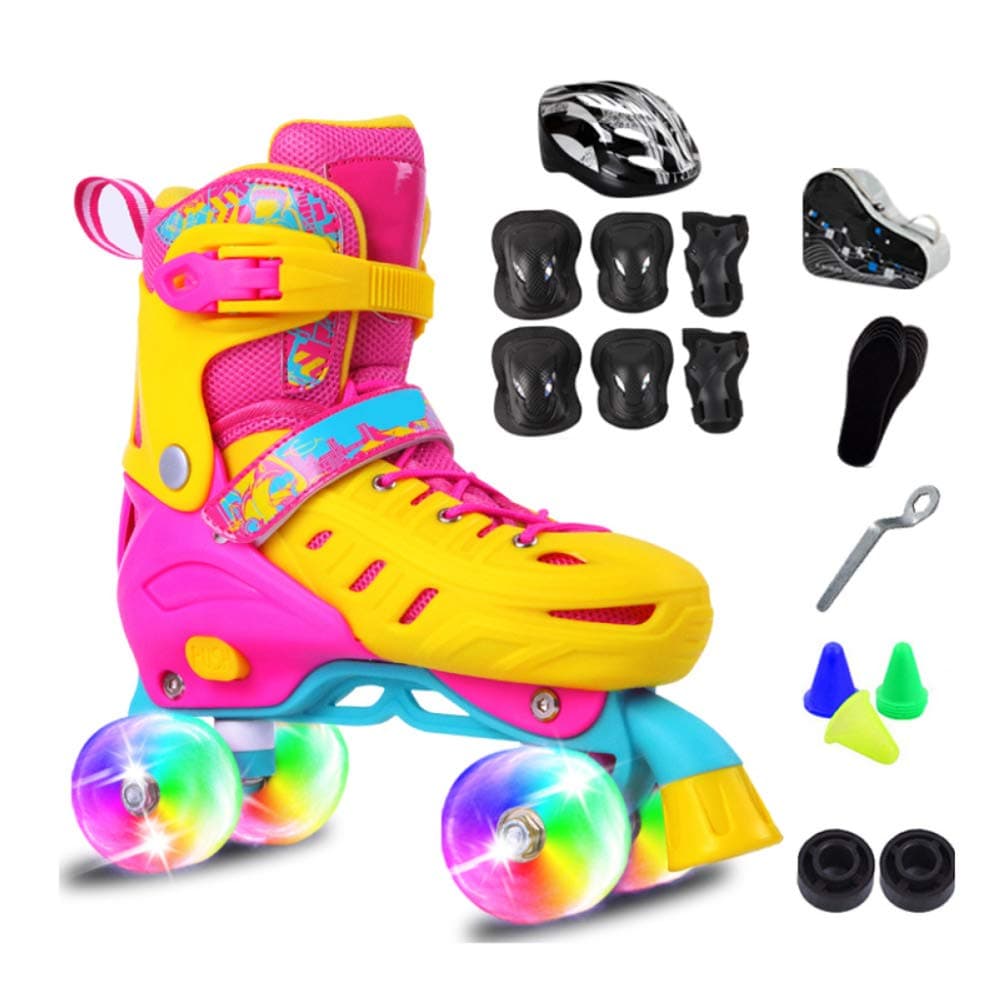 ZCRFY Inline Skate Adjustable Roller Skates Kids Double Row Inline Skate Children's Four-wheeled Quad Skating For Beginners Ice Shoes Protective Set Birthday Present,Pink1-M(35-38) Code