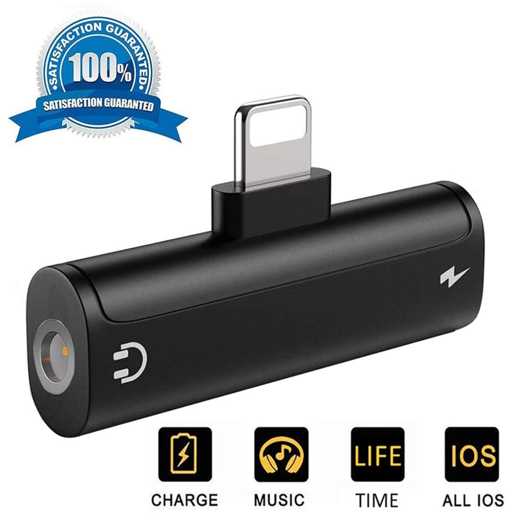 Headphone Adapter for iPhone 8, 3.5mm Jack Audio Adapter for iPhone 7/7Plus 8/8Plus/X/XR/XS Converter Music & Charge Earphone Splitter Dongle Aux Light cable Adaptor Support iOS 12 or higher -Black