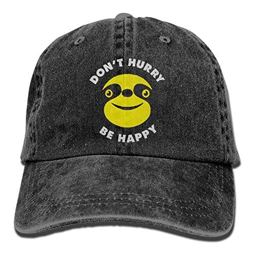 SKXJ0IOAI TeeStars - Dont Hurry Be Happy Slow Living Sloth Hat Snap-Back Hip-Hop Cap Baseball Hat Head-Wear Cotton Trucker Hats Black