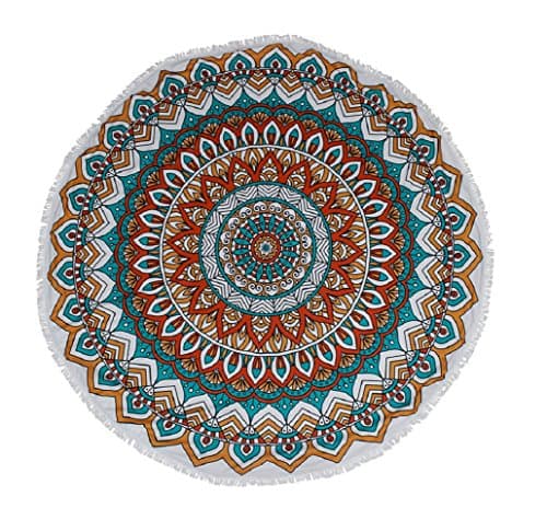 BYSUMMER Boho Gypsy Round Shape with Tessel Beach Tower Cover Up (Red/Teal)