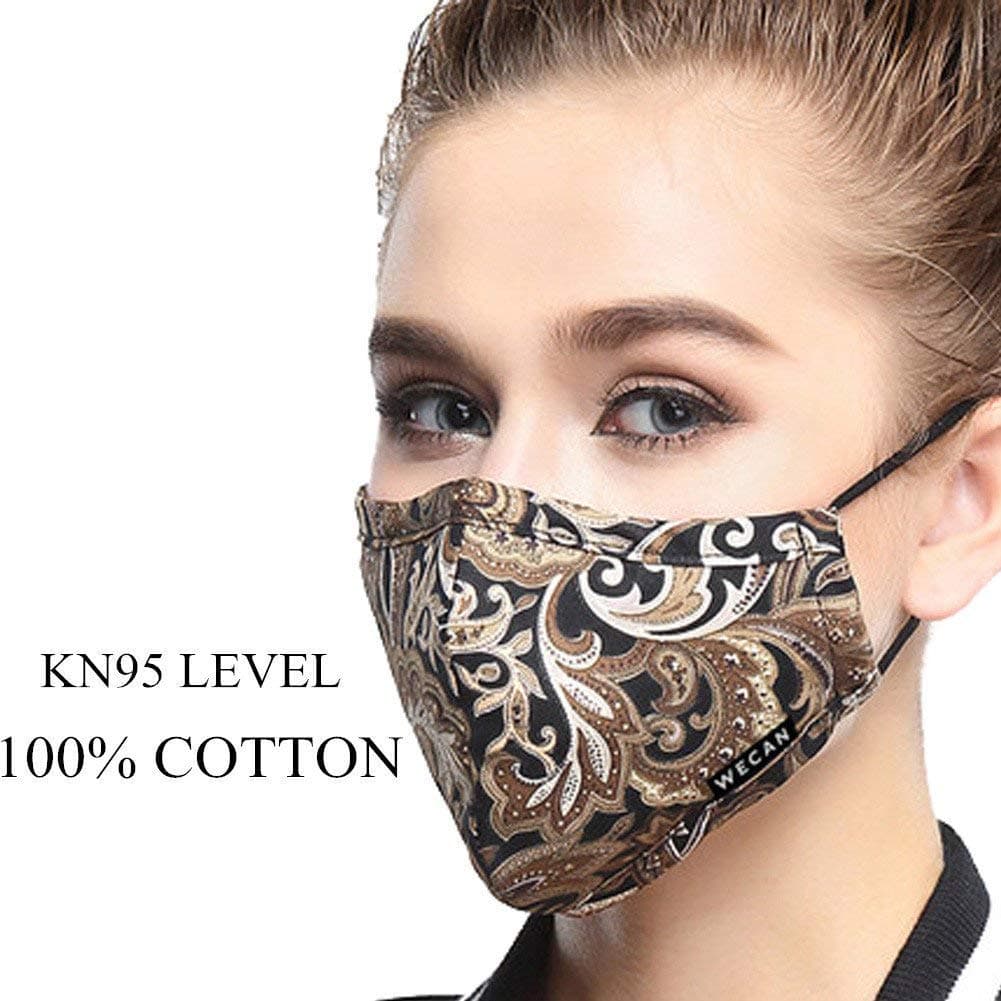 N95 Dust Masks with Replaceable Activated Carbon Filter, 5 Layers Freely Breathable PM2.5 Anti Pollution Cotton Mouth Mask for Men Women, Washable and Reusable Mouth Cover (Women Coffee Flower)