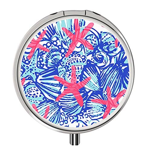 Pill Box, Round Stainless Drug Case with Three Compartment, Custom Medical Kit Storage for Travel Purse Pocket - Lilly Pulitzer