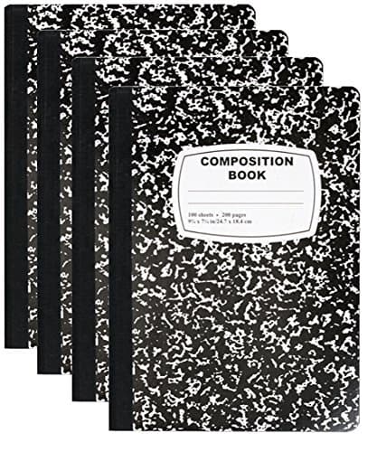 Marbled Composition 100 Sheets/200 Pages College Ruled Notebook 4-pack, Black
