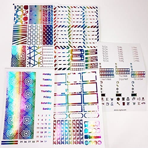 Luminous Rainbow, Foiled Planner Sticker Kit 5 sheets on matte. Sized for Happy Planner Classic Create 365 or Erin Condren Vertical Life Planner. Kiss cut, just peel and stick.