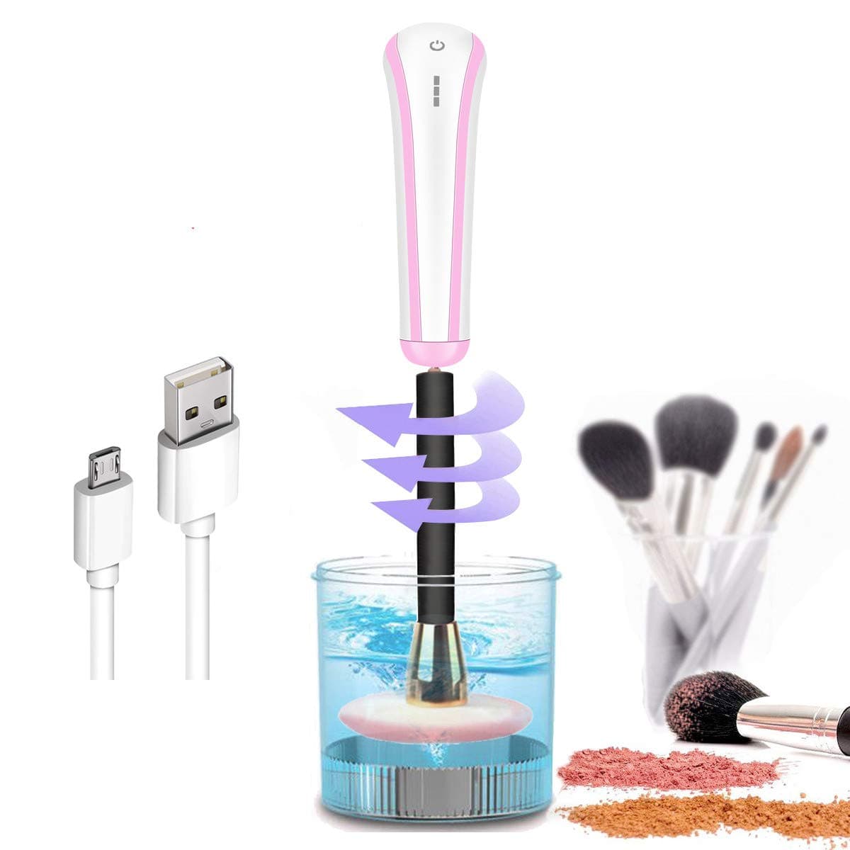 Makeup Brush Cleaner –[Upgrade Version] Three Level Intensity Adjustments Rantizon Automatic Cosmetic Brushes Cleaning Machine with 360 Degree Rotation, Professional Makeup Brush Cleaning Tool