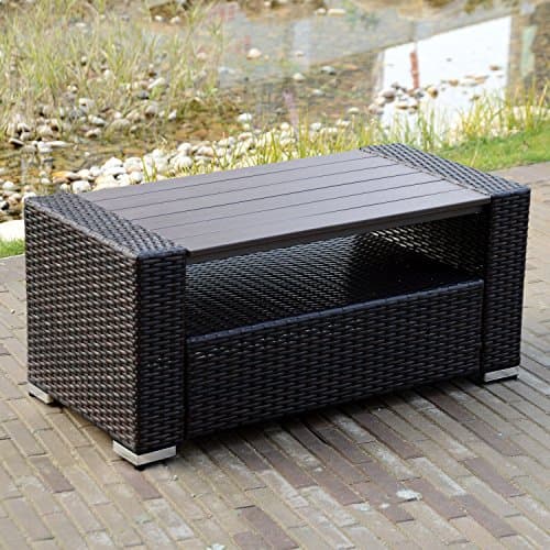 UHOM Patio Rattan Wicker Resin Outdoor Rectangular Coffee/ Tea Table Garden Yard Furniture Brown