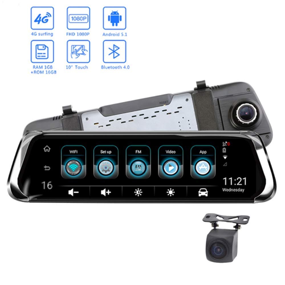 Mengen88 Mirror Dash Cam,1080P Bluetooth 10" Touchscreen 150° Angle in Car Camera 4G WiFi Lens Dashboard Camera with Intelligent Navigation HD Rear View GPS Track History