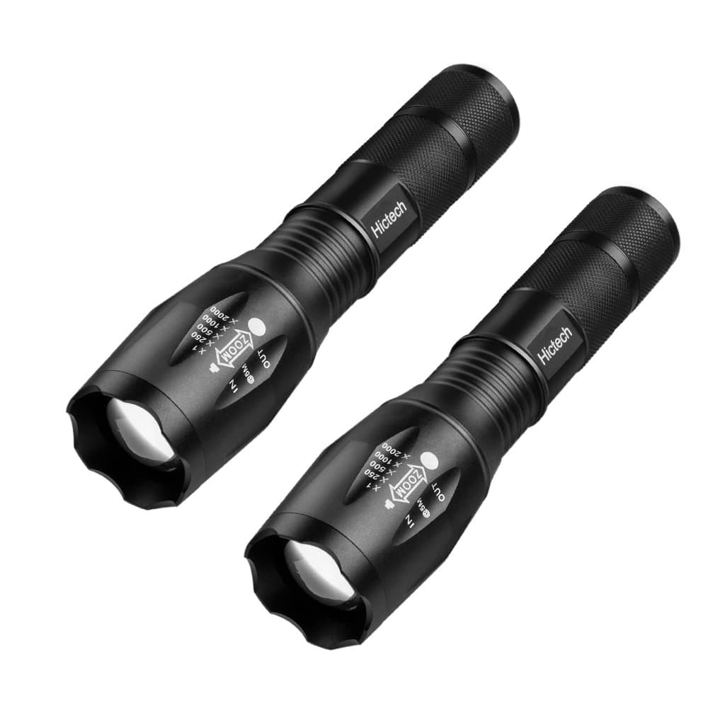 LED Flashlight, Hictech 1600 Lumens A100 Handheld Tactical Flashlight Torch with 5 Modes Super Bright Zoomable Waterproof Foucs Adjustable for Hunting, Cycling, Climbing, Camping (2PC-T6S)