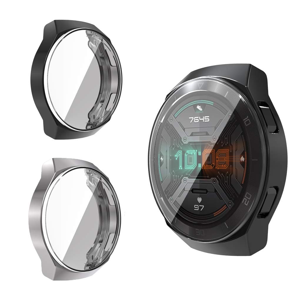 RLTech Case for Huawei Watch GT 2e, Ultra-Thin Silicone Bumper Protector Flexible Case Cover for Huawei Watch GT 2e, Black&Silver