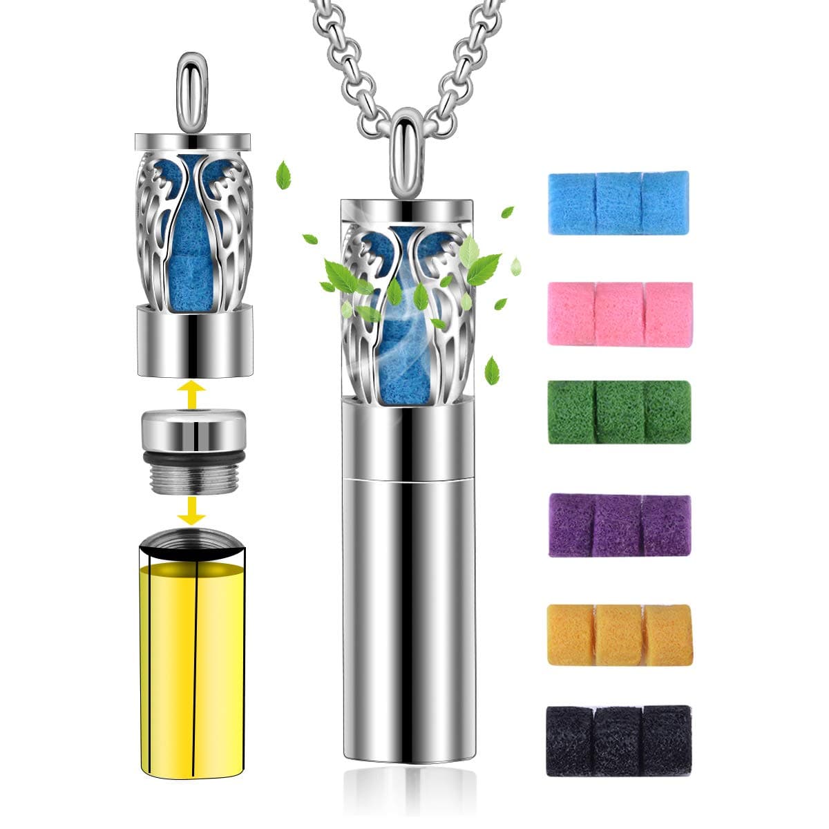 CELESTIA Aromatherapy Diffuser Necklace for Women, Essential Oil Pendant Pattern Lockets Stainless Steel Perfume Necklace with 18 Felt Pads Gift Set - 24'' Chain