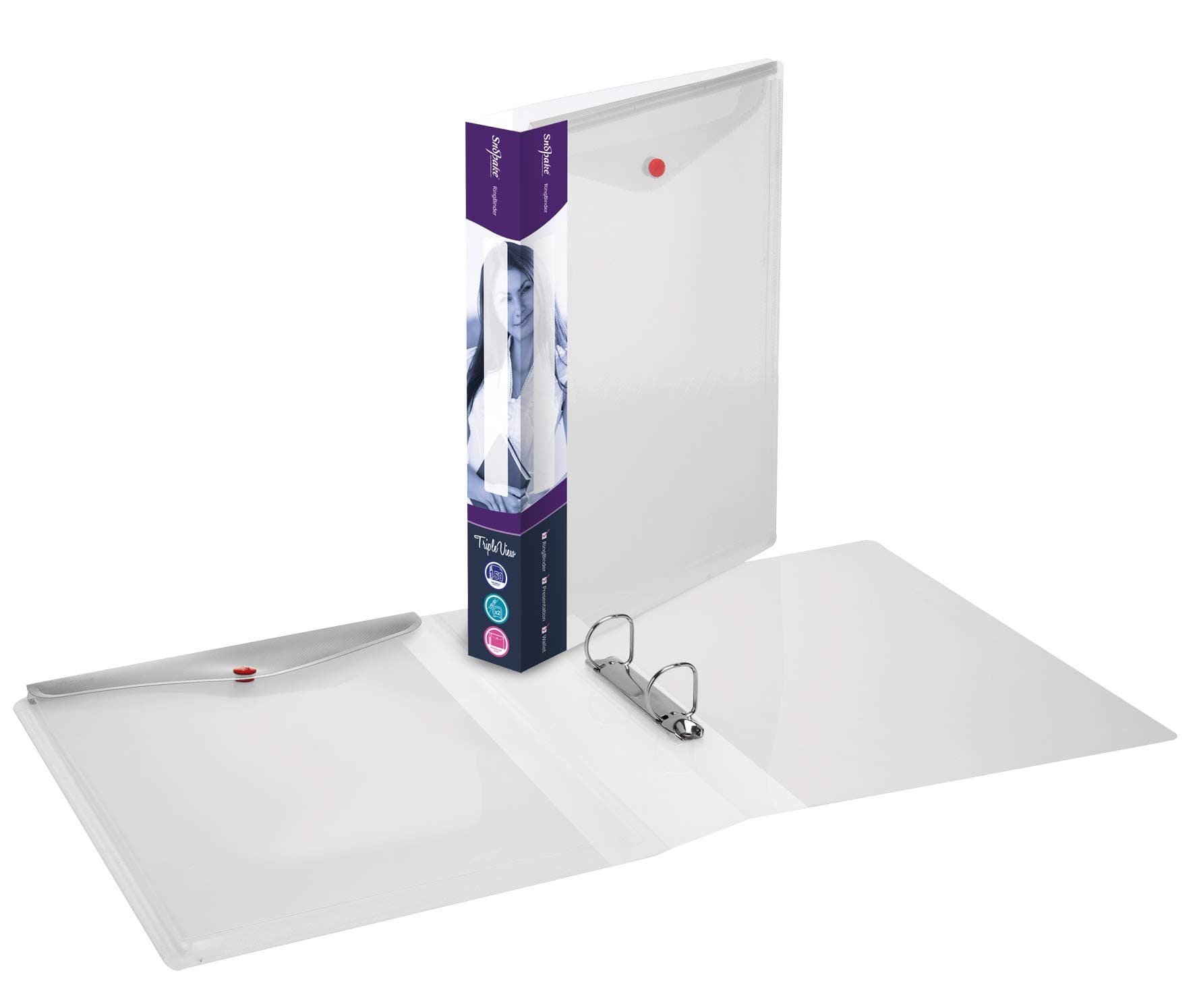 Snopake A4 2 D-Ring 25 mm TripleView RingBinder – Clear [Pack of 5] Ref: 15719