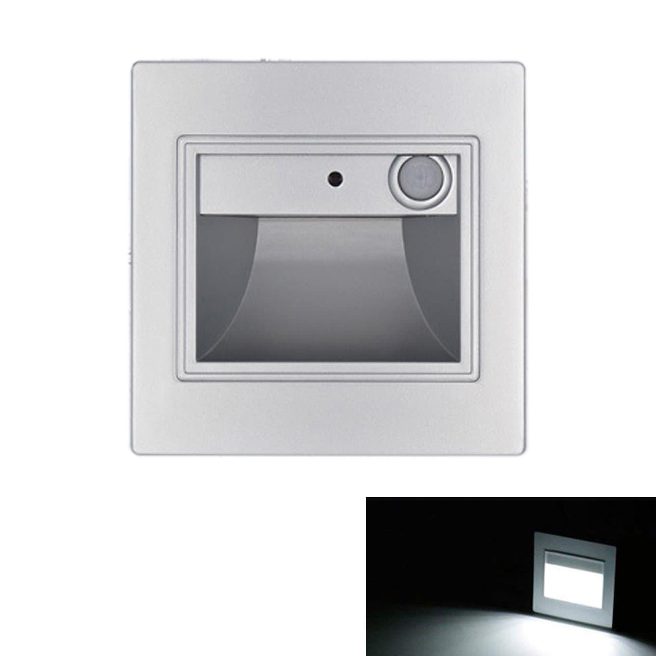 Yaeer LED Motion Sensor Stair Light Indoor Step Lamp Wall Mount Square Landscape Stairway Lamp 120V, Silvery, Daylight White