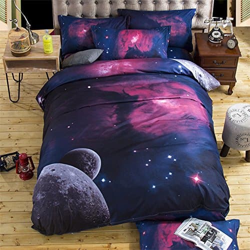 Mangogo 3D Boundless Galaxy Sky Cosmos Night Pattern 4pcs Bedding Duvet/Quilt Cover Set Full/Queen Size Violet