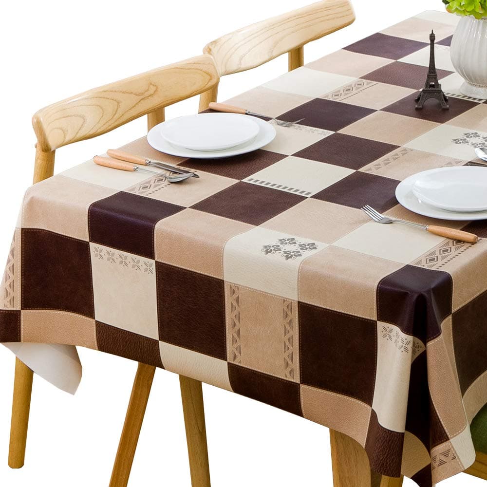Plastic Table Cloth Rectangle Table Vinyl Tablecloth Waterproof Wipeable Oilcloth Tablecloths for Kitchen Dining Table Cover (54x84 inch, Lattice-1)