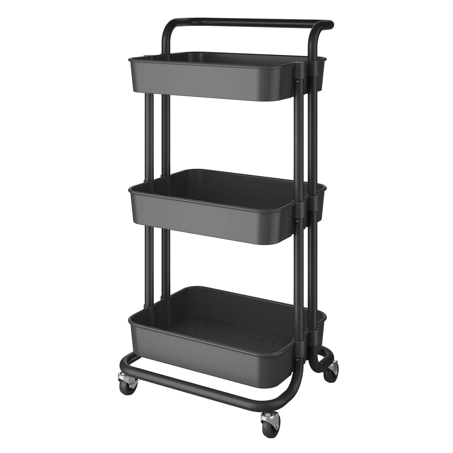 Finether 3-Tier Rolling Utility Cart Storage Cart with Utility Handle Organizer Cart with Caster Wheels Utility Cart Rolling for Bathroom, Kitchen, Office, Bedroom