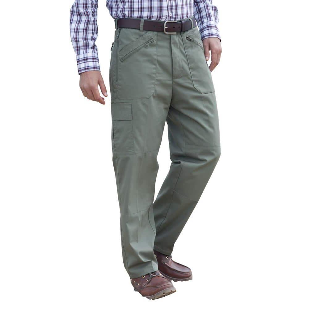 Mens Fully Thermal Lined Warm Action Cargo Working or Walking Trousers with Stretch Elasticated Expanding Waist in Navy and Olive Green.