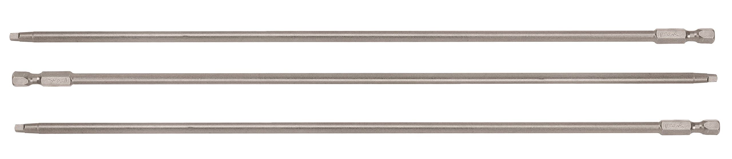 VEGA #2 Square Drive 12 Inch Extra Long Bits. Professional Grade SQ2 Robertson Square Bits. 1300R2A-3 (Pack of 3)