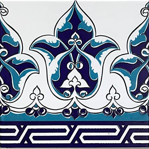 8"x8" Turkish Iznik Blue Floral Pattern Ceramic Border Tile (25, Border)