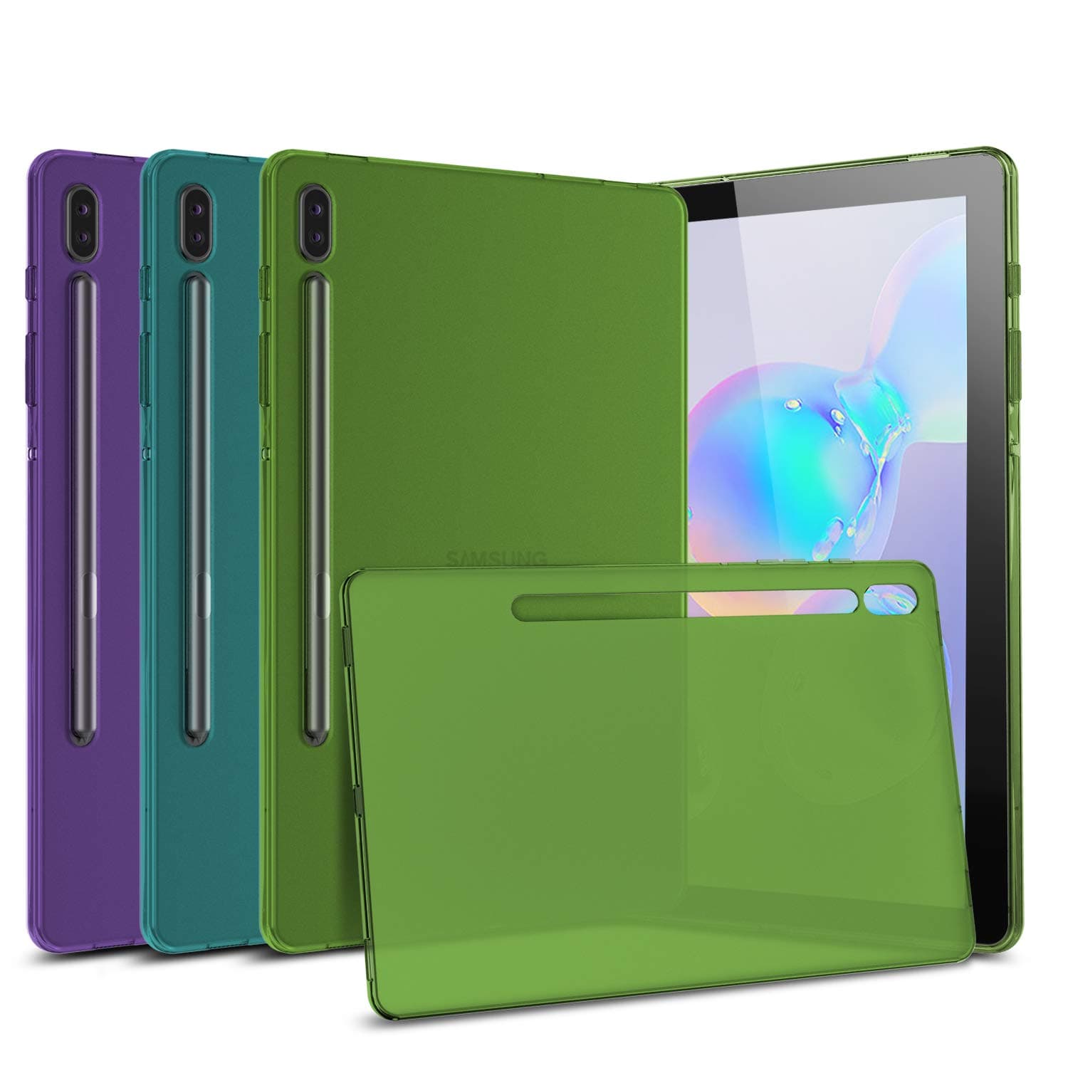 [3-Pack] Cbus Wireless Flex-Gel Silicone TPU Case Compatible with Samsung Galaxy Tab S6 (Purple, Turquoise, Green)