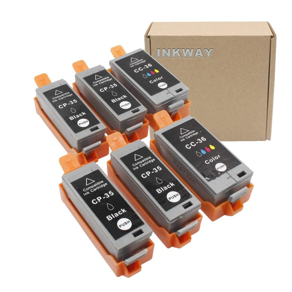 INKWAY Compatible PGI-35 CLI-36 Ink Cartridges Replacement for PIXMA iP100, IP110, PIXMA mini260, PIXMA mini320, RFB IP100 Inkjet Printers 6 Pack (2 Tri Color, 4 Black).