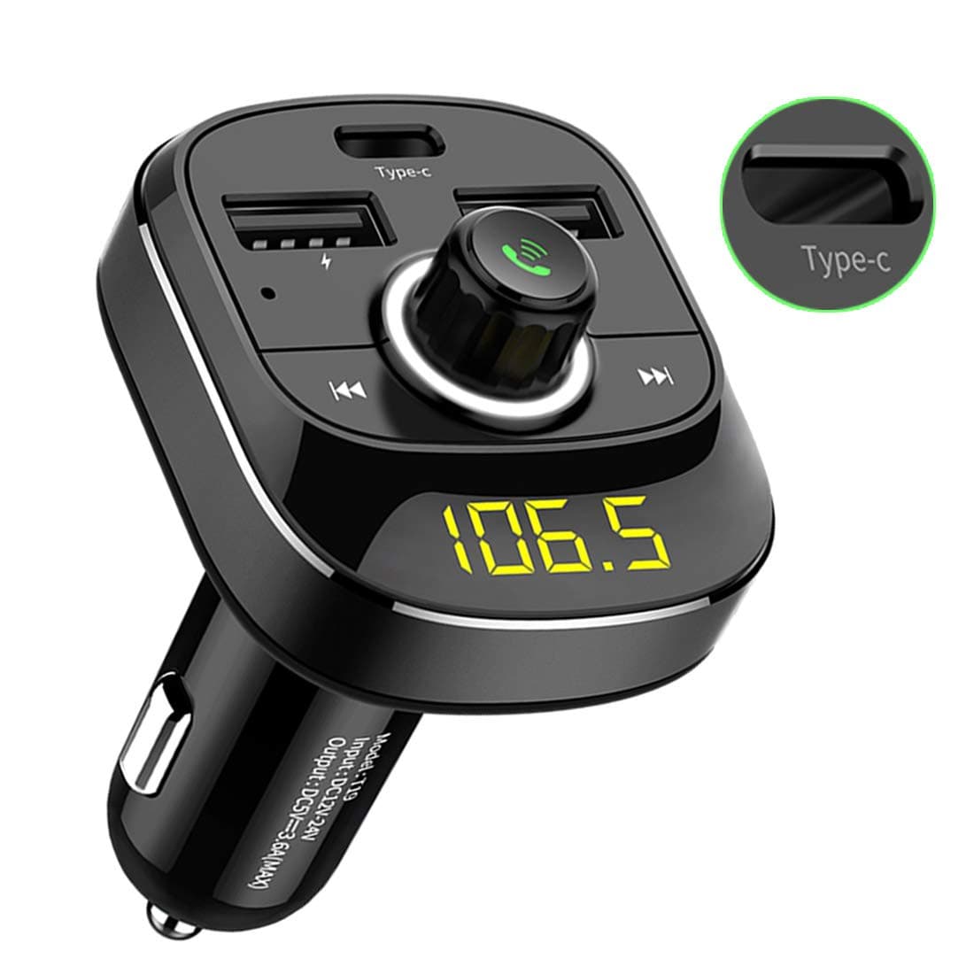 [Upgraded] Ridpix Car FM Transmitter Bluetooth 4.0 Wireless MP3 Music Player Radio Adaptor 5V 3.6A Universal Dual USB Car Charger and Type-C Charging Port Handsfree Car kit for iPhone/Samsung