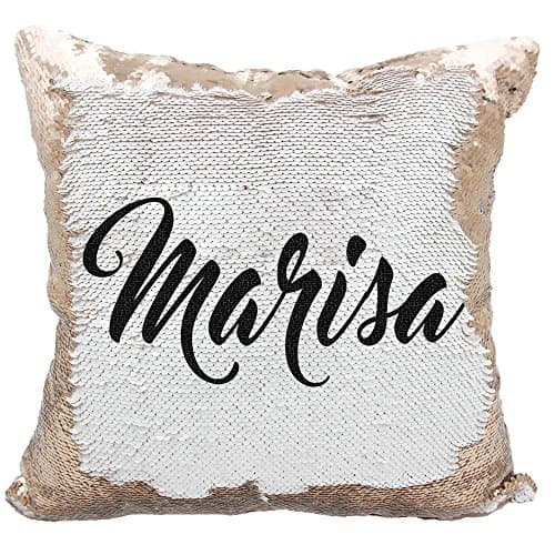 Personalized Mermaid Reversible Sequin, Customized Name Pillow (White/Rose-Gold)