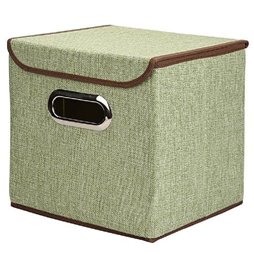 RoomDiary Foldable Non-Woven Storage Box, Clothes Toys Cube Container with Lid, Storage Case 9.8"9.8"9.8", 1 Pack (Green)