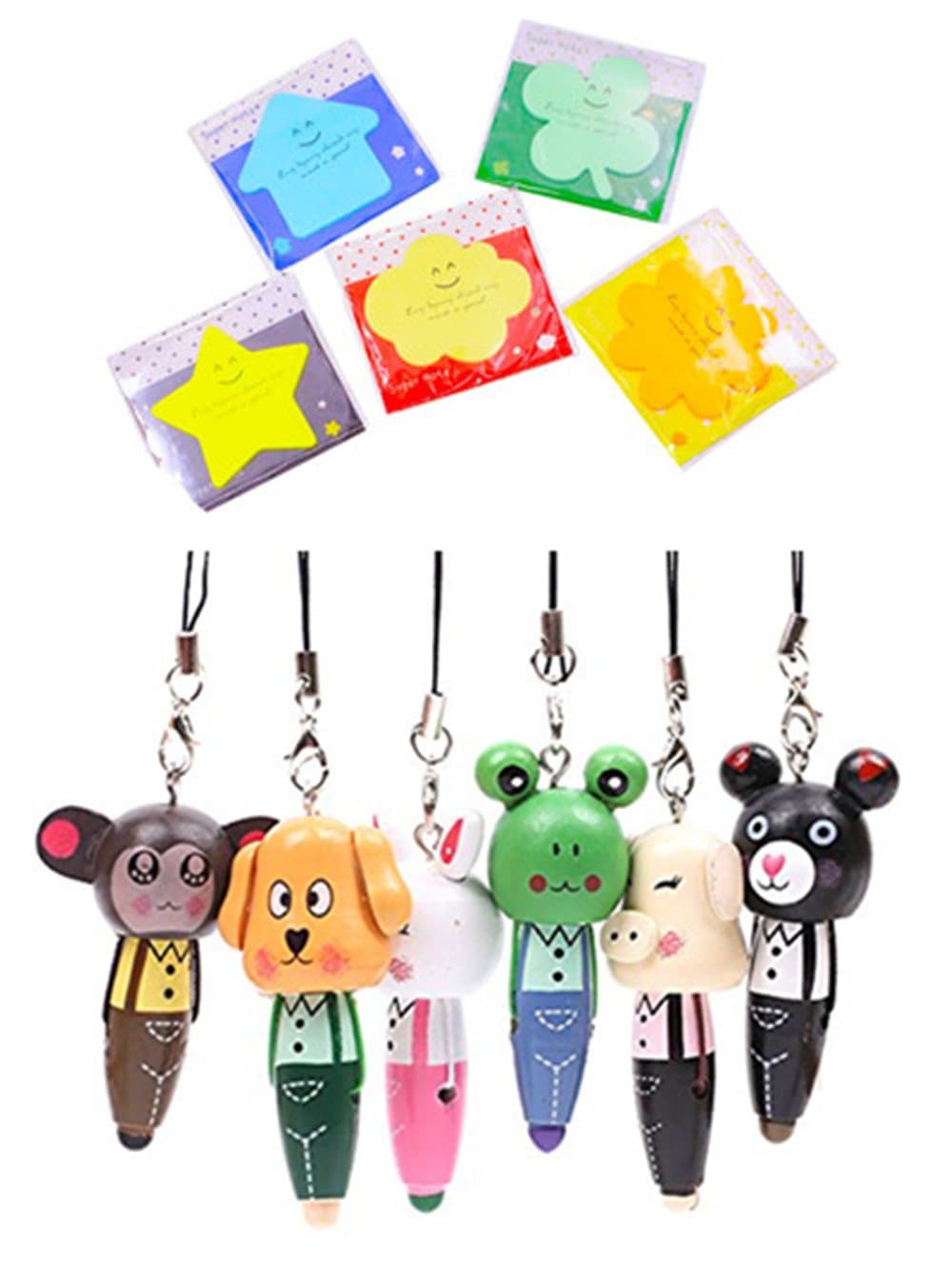 5 PCS Ballpoint Pen with 2 PCS Big Creative Sticky Notes, Medium Point 0.7mm,Black Ink Beautiful Lanyard pen for Award Students,Children,Kids