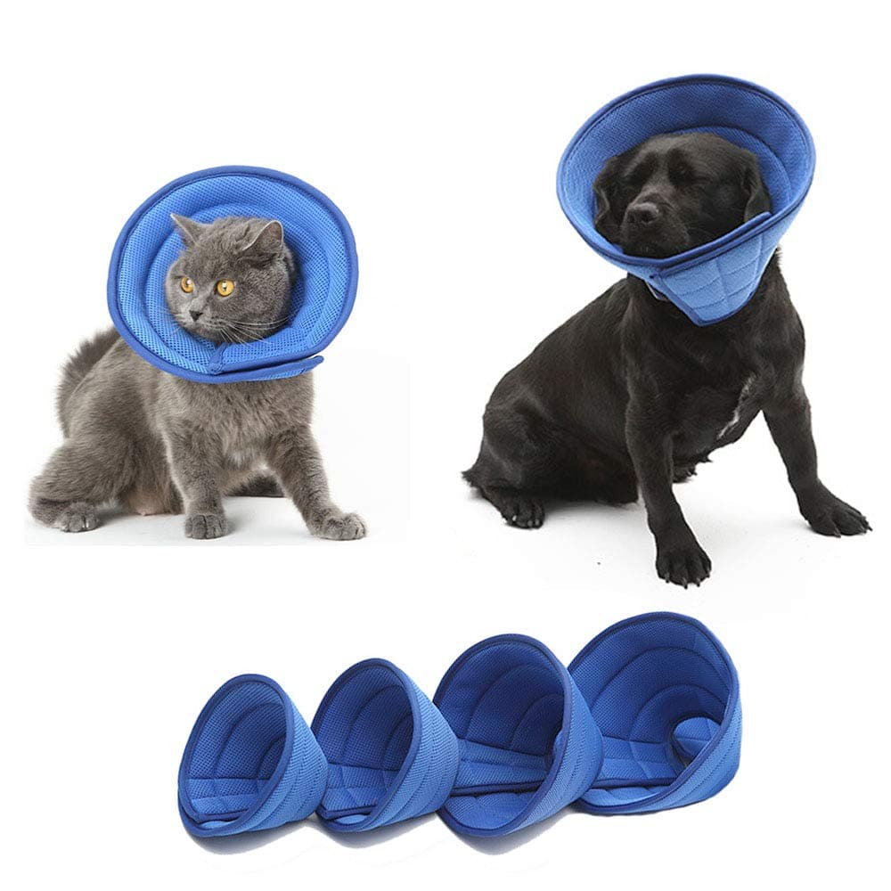 KnocKconK Breathable Mesh Elizabethan Collar, Blue Soft Comfy Adjustable E-Collar, Quicker Healing Pet Recovery Cone, Soft Edges,Anti-Bite/Lick for Cat, Dog, Rabbit.