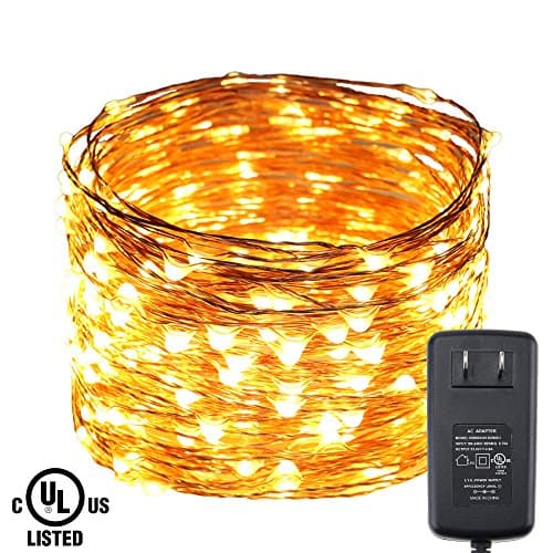 Ruichen Led String Lights Plug in, 99ft 300 Super Bright LEDs Copper Wire Light String Adapter Powered Christmas String Lights for Garden,Patio, Weddings, Parties(Warm white)