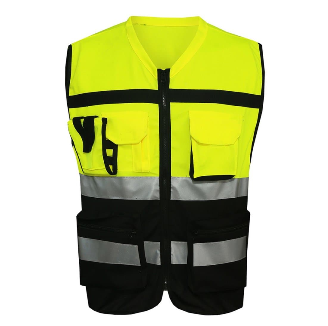 Hannah fit 7 Pockets Class 2 High Visibility Zipper Front Safety Vest With Reflective Strips.ANSI/ISEA Standards (XXL)