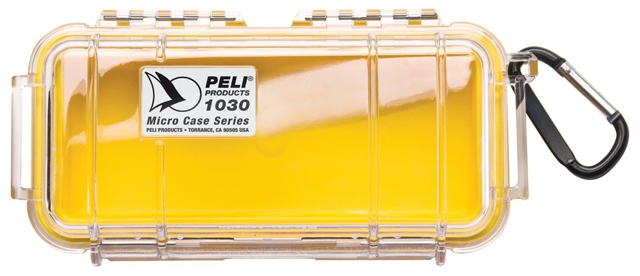 PELI1030 Micro Case, Protective Box for Small Sensitive Devices, IP67 Watertight and Dustrproof, Made in US, 1L Capacity, Clear/Yellow Liner